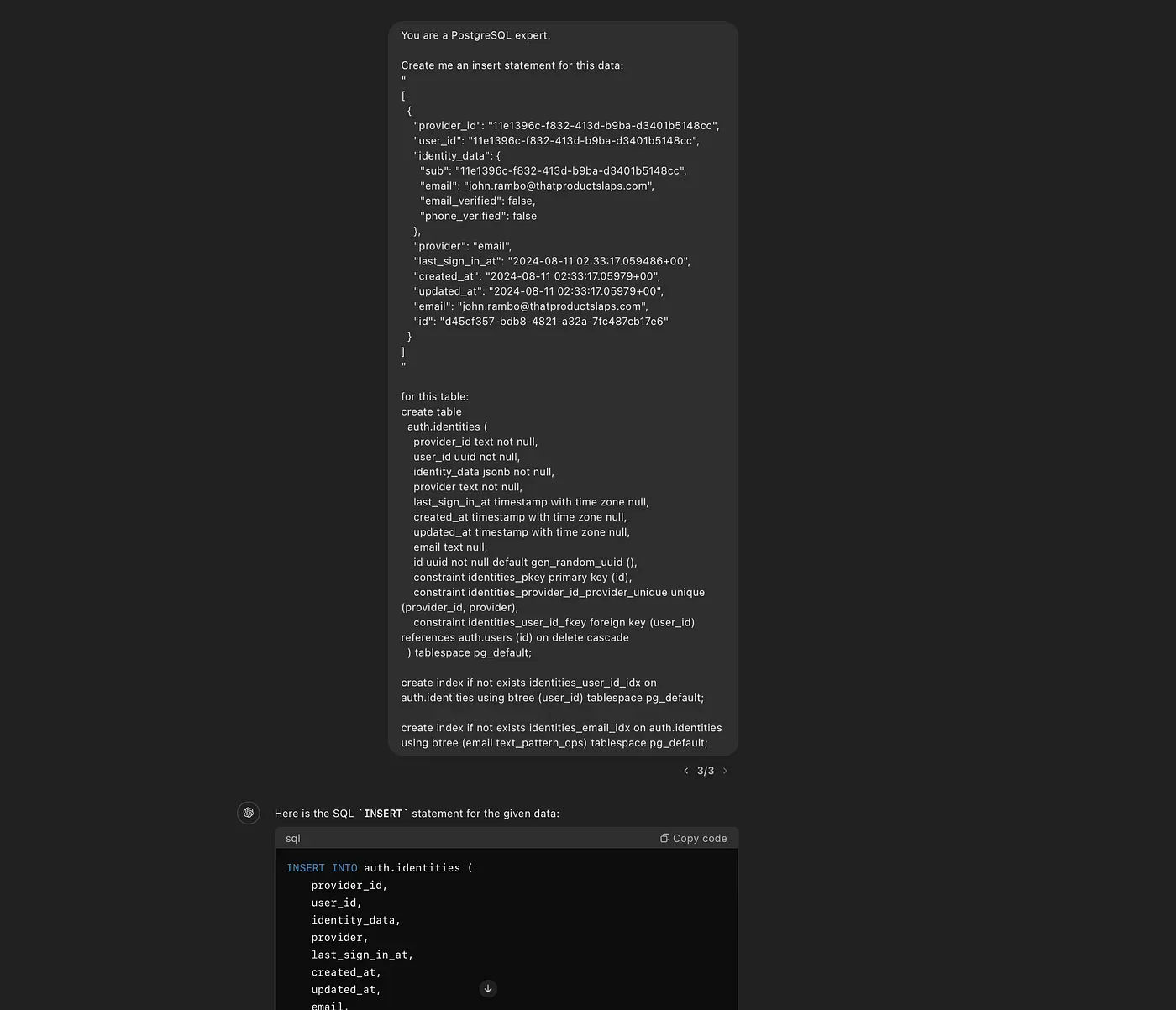 Use chatGPT with Supabase PostgreSQL 