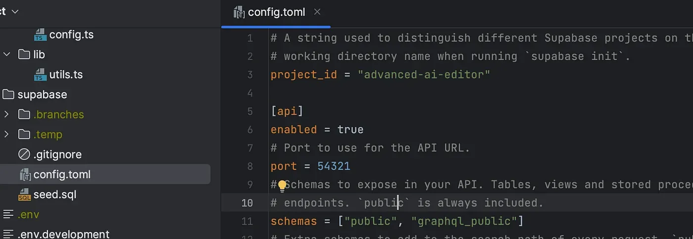 The created config.toml file